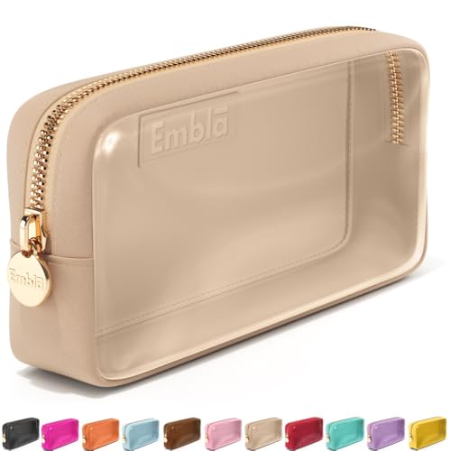 Embla Clear Cosmetic Bag Makeup Case, Clear Zipper Make Up Pouch and Toiletry Travel Tote, Cute Skincare Pouches for Women Girls, Preppy Purse Cosmetic Organizer, Small Makeup Bags, Sand - color: Sand, size: Small