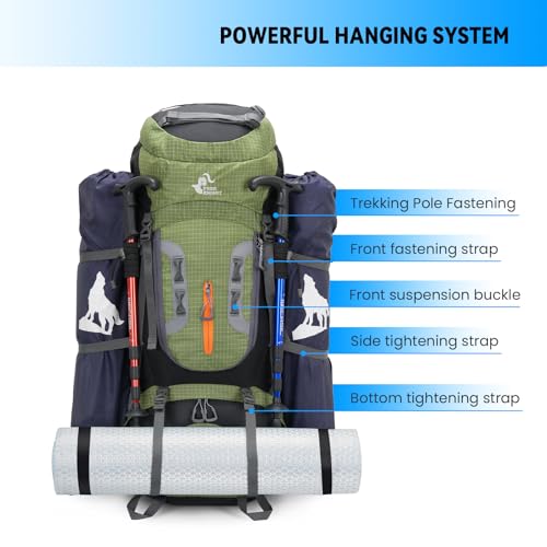 Bseash 80L Waterproof Hiking Camping Backpack with Rain Cover, Lightweight Outdoor Sport Travel Daypack for Climbing Touring (Army Green) - color: Army Green