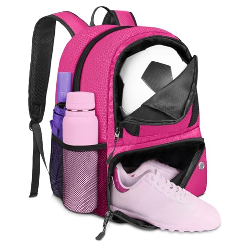 YOREPEK Soccer Backpack,Soccer Bag with Ball Holder, Water resistant Sport Equipment Bags Fit Basketball Volleyball Football - color: Deep Pink