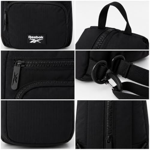 Reebok Unisex Crossbody Bag - Convertible Compact Durable Cross Body Bag for Women and Men - Gym and Travel Essentials, Size One Size, Cosmos Black With White Logo - color: Cosmos Black With White Logo