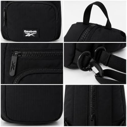 Reebok Unisex Crossbody Bag - Convertible Compact Durable Cross Body Bag for Women and Men - Gym and Travel Essentials, Size One Size, Cosmos Black With White Logo - color: Cosmos Black With White Logo