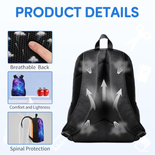 3PCS Galaxy Print Backpack for Boys Girls Teens, School Backpack with Lunch Box Pencil Case for Elementary Middle High Students, 17 Inch Lightweight Bookpack 3 in 1 Set Back to Shool Gifts for Kids - color: Galaxy