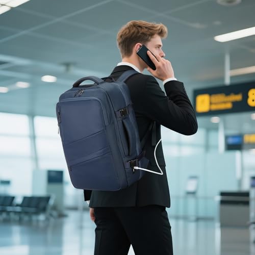 Travel Backpack for Men, 18 Inch Carry on Laptop Backpack with USB A/C Port, 40L Expandable TSA Flight Approved Bag Pack, Black, Blue - color: Blue