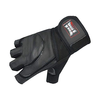 TMA Weight Lifting Gloves for Gym Workout – Cowhide Leather, Long Wrist Support with Anti Slip Palm Protection – Great Grip for Fitness, Bodybuilding, Powerlifting, Strength Training & Exercise - size: Medium