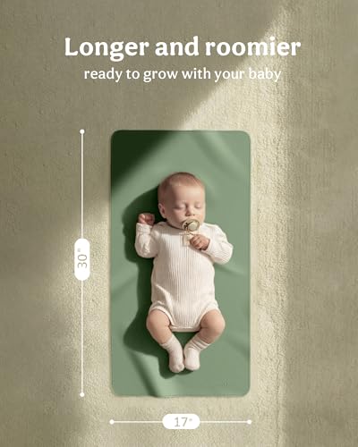 2 Pack Vegan Leather Baby Changing Mat, Large 30" x 17" Waterproof Foldable Diaper Mat, Wipe-Clean Portable Changing Pad for Travel, Home & Diaper Bag, Baby Shower Gifts(MossGreen&DarkOliveGreen) - color: Moss Green & Dark Olive Green