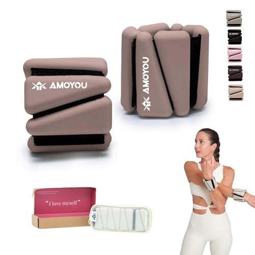 AMOYOU Wrist & Ankle Weights for Women – 2 lb Ankle Weights (Set of 2, 1 lb Each) | Arm Weights for Women | Leg Weights for Walking, Yoga, Cardio & Strength Training - color: Latte