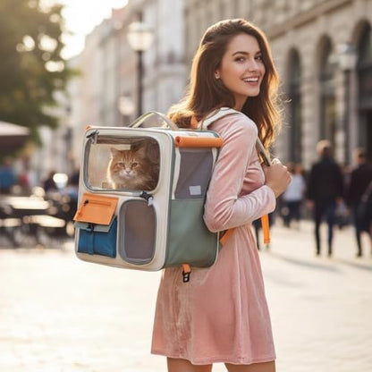 Tristan Home Pet Carrier Backpack with Ventilation Windows, Multiple Storage Pockets, 42x37x27cm, Large, Weight Limit 25lbs, Multicoloured