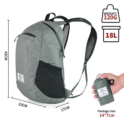 Naturehike 18L Lightweight Hiking Backpack, Waterproof Camping Packable Backpack Ultralight for Travel, Airplane, Small Hiking Daypack for Adults, Grey - color: Grey