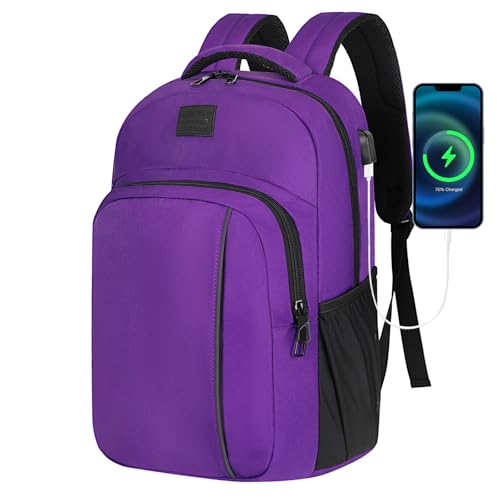 LARIPOP 17.3 Inch Laptop Backpack,40L Lightweight Oxford Travel Business Carry-On for Men Women, Water-Resistant Computer Bag with USB Charging, Anti-Theft Pocket, Luggage Strap, Ergonomic Padded Back - color: Purple, size: 17.3inch