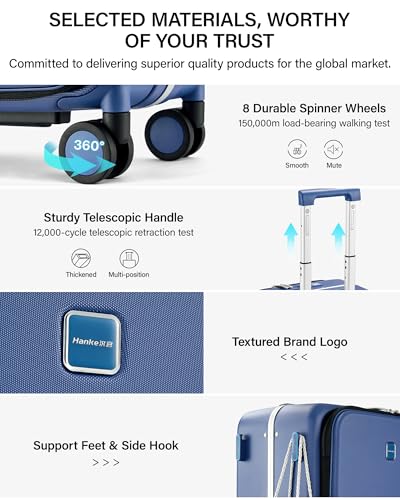 Hanke 20 Inch Top Opening Carry On Luggage with Cup Holder, Hard Shell Suitcase with Spinner Wheels, USB Ports, TSA Lock Aluminum Frame, Dry Wet Separation & Removable Divider, Interstellar Blue - color: Interstellar Blue, size: 20 Inch Pro