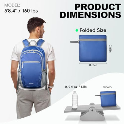 Seektop Lightweight Packable Hiking Backpack Water Resistant Expandable 20L-28L for Women Men, RFID Day Pack for Travel - color: Blue