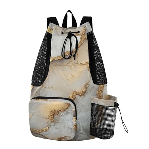 Drawstring Backpacks Camp Bag With Water Bottle Holder Athletic Cinch Sack Waterproof Marble White Neutral - color: Color 19