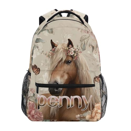 susiyo Custom Name Backpack Personalized School Bookbag Retro Flower Horse Lightweight College Back Pack Travel Camping Casual Daypack for Teens Girls Boys Women Men - color: Custom Horse