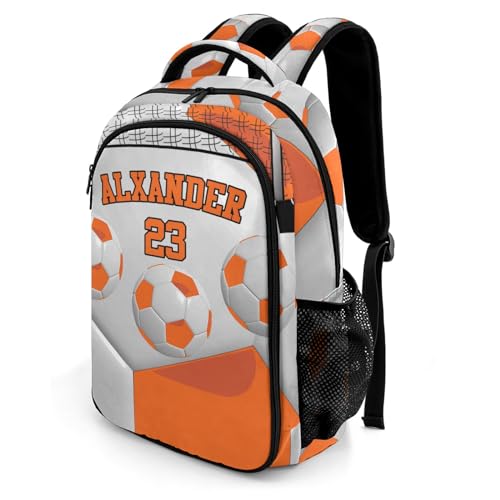 Personalized Casual Backpack Sport Ball Athlete Player Soccer Orange College School Laptop Travel Daypack for Boys Girs 16.5 Inch - color: Orange