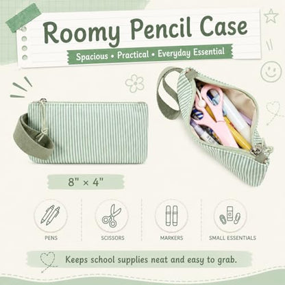 BTOOP School Backpacks for Teen Girls Bookbags Lightweight Kids Backpack School Bags Set with Lunch Box Pencil Case - color: Green White Stripe