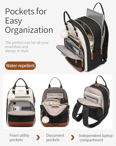 Laptop Backpack for Women, Bookbag for Teacher Work College Back Pack with Charging Hole High School Backpack for Teen Girls Water Resistant, BeigeBlack Brown