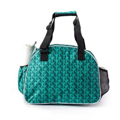 Pik’le’Ball Sport Premium Women's Pickleball Bag – Stylish and Versatile Sports Bag with Water Bottle Holder, Padded Paddle Pocket, and Spacious Design (fits 2+ Paddles!) - color: Court Couture Green