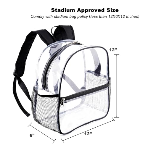 Fomaris Clear Backpack Stadium Approved 12x6x12 - Clear Bag with Reinforced Straps, Durable PVC for Stadium Events, Sports, Festivals, Concerts, Games, Women & Men - color: Black-1pc