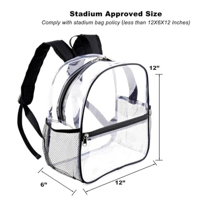 Fomaris Clear Backpack Stadium Approved 12x6x12 - Clear Bag with Reinforced Straps, Durable PVC for Stadium Events, Sports, Festivals, Concerts, Games, Women & Men - color: Black-1pc