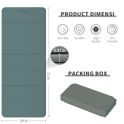 7-Fold Yoga Mat 70"x24" - 1/2 Inch Thick Folding Exercise Mat, Compact Non-Slip TPE Mat for Travel, Storage, Yoga & Home Gym, Lightweight & Portable - color: Dark green+Dark Gray