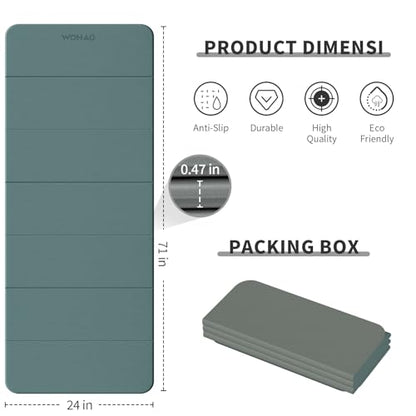 7-Fold Yoga Mat 70"x24" - 1/2 Inch Thick Folding Exercise Mat, Compact Non-Slip TPE Mat for Travel, Storage, Yoga & Home Gym, Lightweight & Portable - color: Dark green+Dark Gray