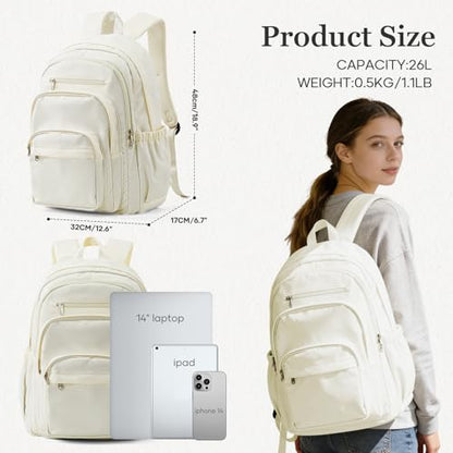 College Backpack For Women Men,Lightweight High School Bag,School Backpack With Lots Of Pockets,Cute Bookbag For Teens Boys Girls,Casual Daypack Backpack For School(Beige) - color: A2-white