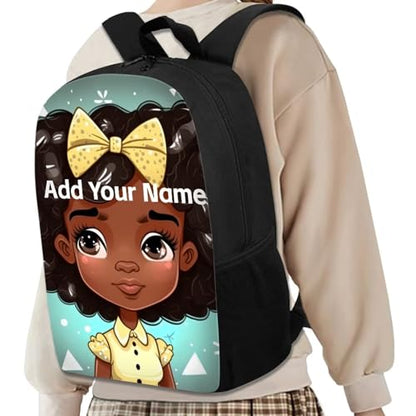 Personalized Bookbag for Girls 10-12/6-8 Afro Backpack Kids 2 Grade/3Rd Grade Custom Name Book Bag Lightweight Magic Black Schoolbag - color: African Black Girl-26