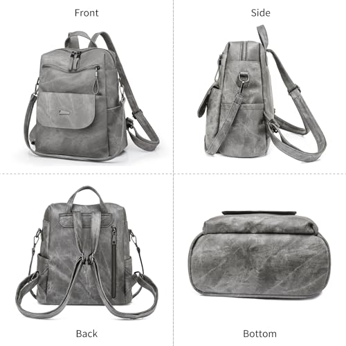 Backpack Purse for Women, PU Leather Backpack Purse, Fashion Travel Anti Theft Backpack, Multipurpose Lightweight Waterproof Convertible Purse Shoulder Bag Handbag, Grey - color: Grey