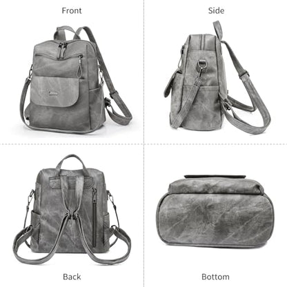 Backpack Purse for Women, PU Leather Backpack Purse, Fashion Travel Anti Theft Backpack, Multipurpose Lightweight Waterproof Convertible Purse Shoulder Bag Handbag, Grey - color: Grey