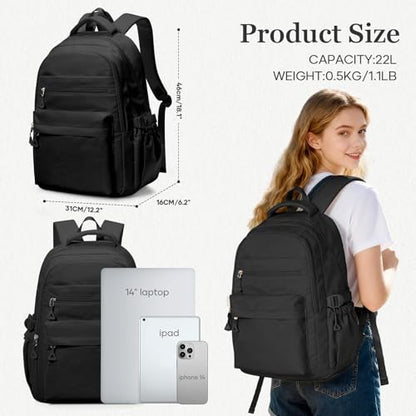 Black Backpack for College Students Women Men, Aesthetic Backpacks for Middle School, Waterproof Bookbag, Lightweight High School Backpack for Teens Boys Girls - color: Black