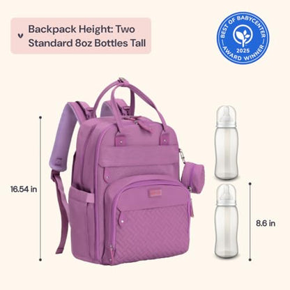 BabbleRoo Diaper Bag Backpack - Baby Essentials Travel Tote - Multi Function Water Resistant Diaper Bag, Travel Essentials Baby Bag with Changing Pad, Stroller Straps & Pacifier Case - Unisex, Purple - color: Purple, size: Large