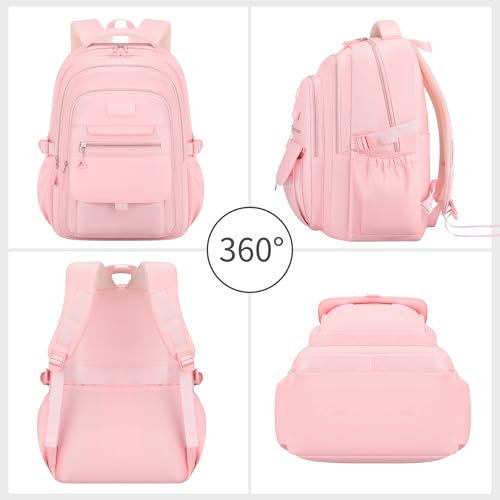 School backpack for Girls, Aesthetic Backpack for Women Cute Bookbag Preppy College (Pink) - color: Pink