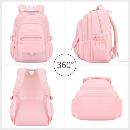 School backpack for Girls, Aesthetic Backpack for Women Cute Bookbag Preppy College (Pink) - color: Pink