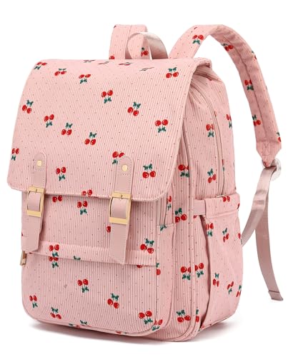 Corduroy Laptop Backpack for Women, Fits 15.6 Inch Computer Bag, College Bookbag Travel Daypack Purse, Work Business Bags - Corduroy Cherry Pink - color: Corduroy Cherry Pink