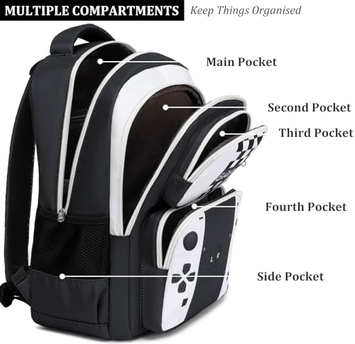 JIANYA School Backpack for Boys and Girls Elementary Children's School Bag Kids Backpack with Lunch Box - color: Gamer/ White