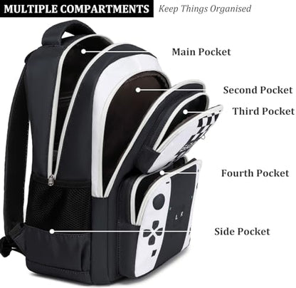 JIANYA School Backpack for Boys and Girls Elementary Children's School Bag Kids Backpack with Lunch Box - color: Gamer/ White