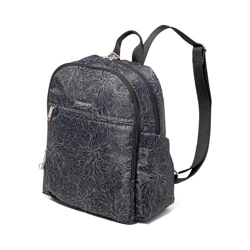 Securtex Anti-Theft Getaway Backpack - 9.4"x13"x5" Travel Safe Bag w/Locking Zippers, Slash-Resistant, RFID - color: Midnight Blossom Print