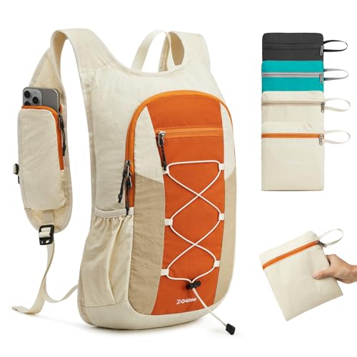 G4Free 20L Hiking Backpack Lightweight Daypack with Phone Pocket Small Packable Foldable Hiking Bag for Women Men, Orange+Beige - color: Orange+beige