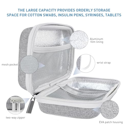 suzamed Insulin Cooler Travel Case,EVA Insulation Travel Medicine Kit with 2 Ice Packs for Diabetes Care,Insulin Pen and Other Diabetic Supplies (Grey) - color: Grey