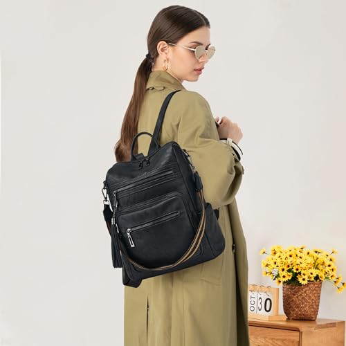 Shrrie Backpack Purse for Women Leather Backpack Fashion Designer Travel Backpack Convertible Shoulder Bag - color: 1-8 Two-tone Black