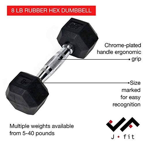 JFIT Rubber Hex Dumbbell - style: 8lb (Single)