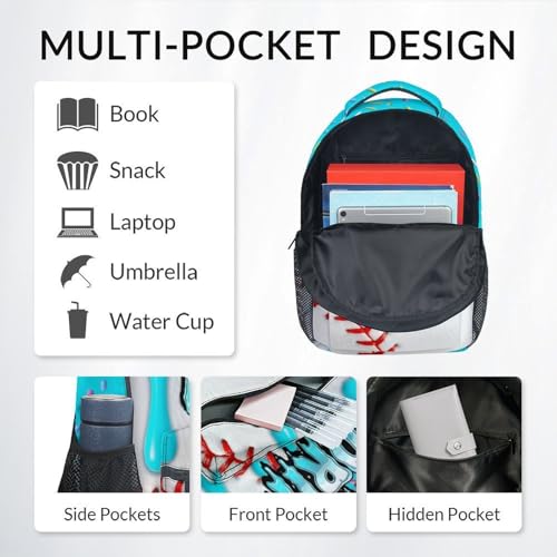 Baseball Drip Backpack for Boys Kids Schoolbag with Pocket - Durable Bookbag for Sport Lovers School Supplies Gifts (17 Inch) - color: Blue