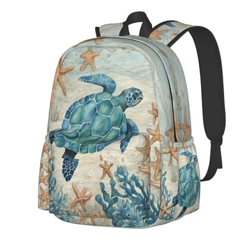 cfpolar 17 Inch Backpack Vintage Sea Turtle Starfish Laptop Bag Shoulder Bag School Bookbag Casual Daypack For Boys Girls - color: A5-sea Turtle