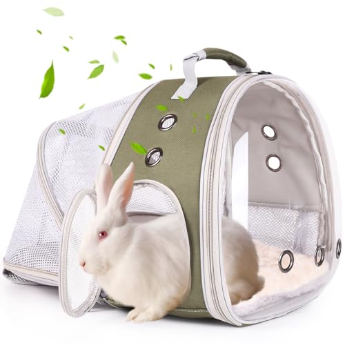 Back Expandable Backpack for Small Animals, Portable Travel Bag Breathable Pet Carrier Cages for Bunny, Guinea Pig, Bearded Dragon, Lizard, Rabbit, Squirrel, Tortoise, Kitten, Sugar Glider - color: Army Green