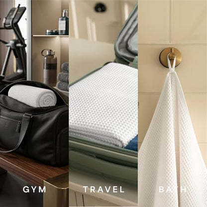 S&T INC. Aura Microfiber Waffle Bath Towels, 4 Pack, Quick-Dry, Ultra Absorbent, Lightweight Towels for Bathroom, 30 inches x 60 inches, 420GSM, White - color: White