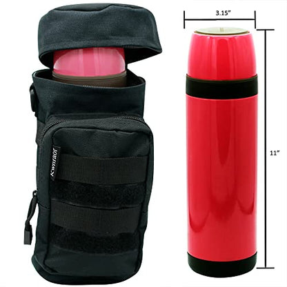 Molle Water Bottle Holder, Tactical Water Bottle Pouches for Backpack with D-Ring Hook - color: Black