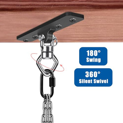 2Pack Ceiling Mount Swing Hanger with Bearing 900 LB Capacity Heavy Bag Hanger 360° Swivel Hook Hanging Chair Mount Stainless Steel Swing Hardware for Aerial Silks, Punching Bag, Hammock, Porch Swings - color: 2pack- 4 Holes Black Base Swing Hanger