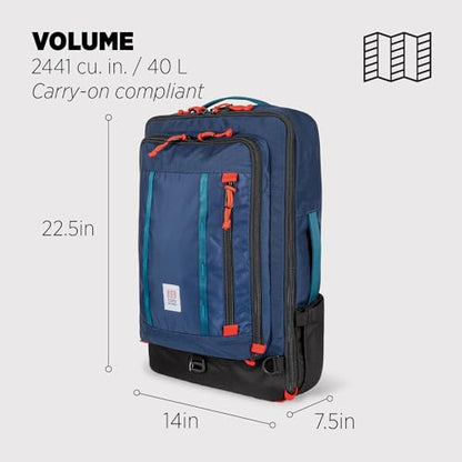 Topo Designs Global Travel Bag – 30L or 40L - Carry-On Compliant Most Airlines, Durable Travel Duffel Bag, Clam Shell Main Pocket, Laptop Sleeve, Backpack, Sling, Luggage (40L / Navy) - color: Navy, size: 40L
