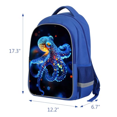 ZRENTAO Kids Backpack, 3D Reflective Cartoon, 600D Polyester & Dual Zippers, 17" Bookbag with Ergonomic Design for boys & girls age 6-18, Octopus Space Style for school Children Kids - color: 20#octopus