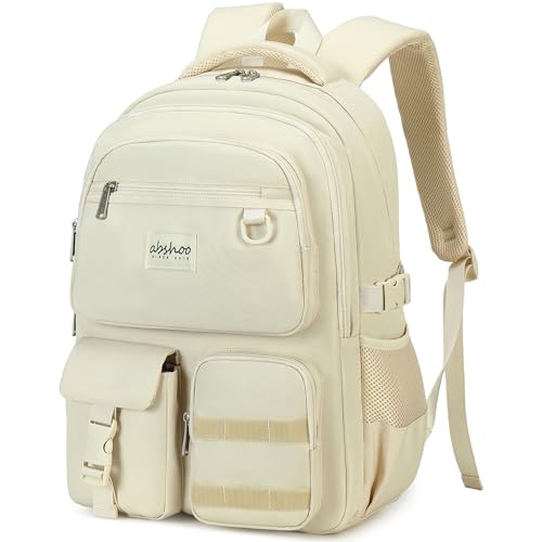 abshoo Large Heavy Duty Backpack For School College Bookbag Casual Multi Pocket Travel Backpacks - color: Beige